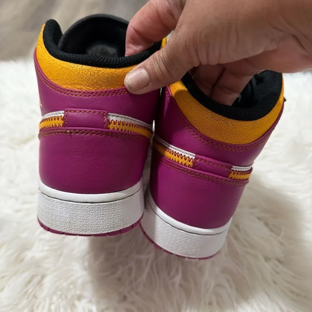 Nike Jordan Kids Sneakers - White, Purple, and Yellow Size 7Y